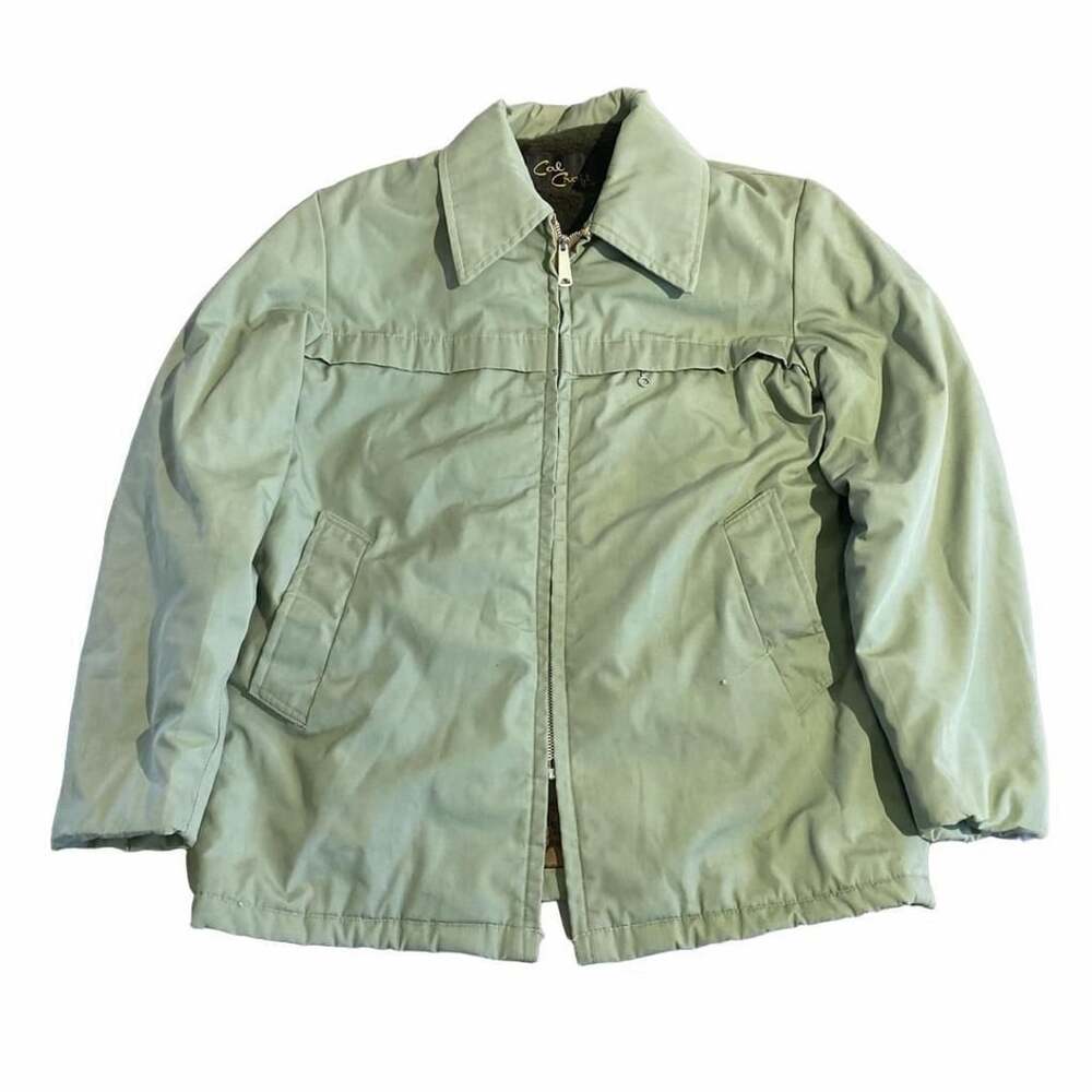 Cal Craft Vintage 1970s Zip Up Utility Jacket Green Sherpa Lined Workwear